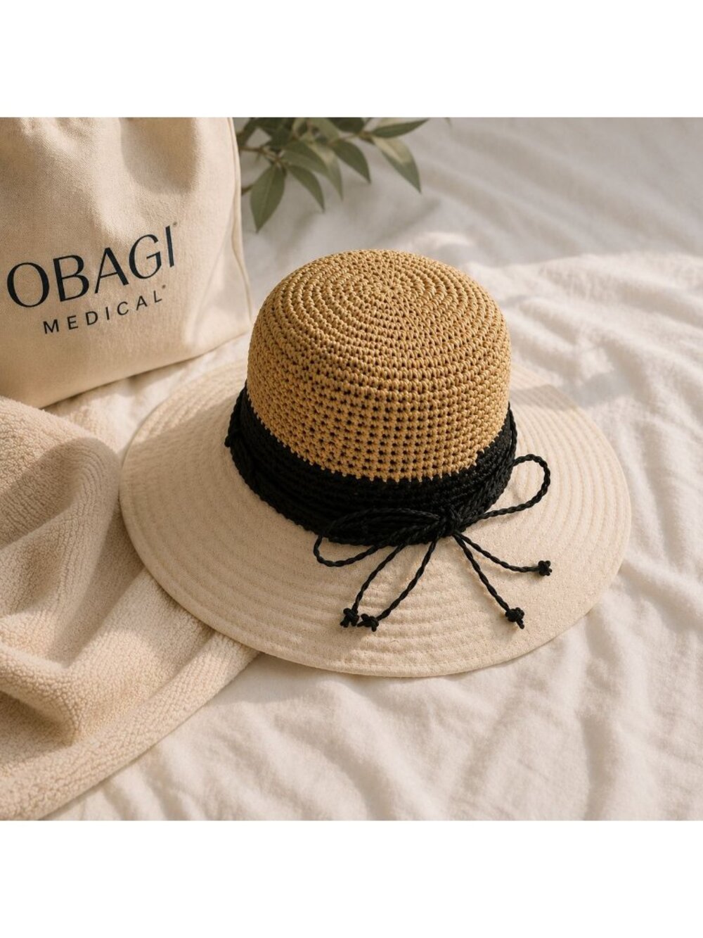 Obagi Medical Straw Sun Hat Wide Brim Beach Resort Neutral Style Coastal Vacatio